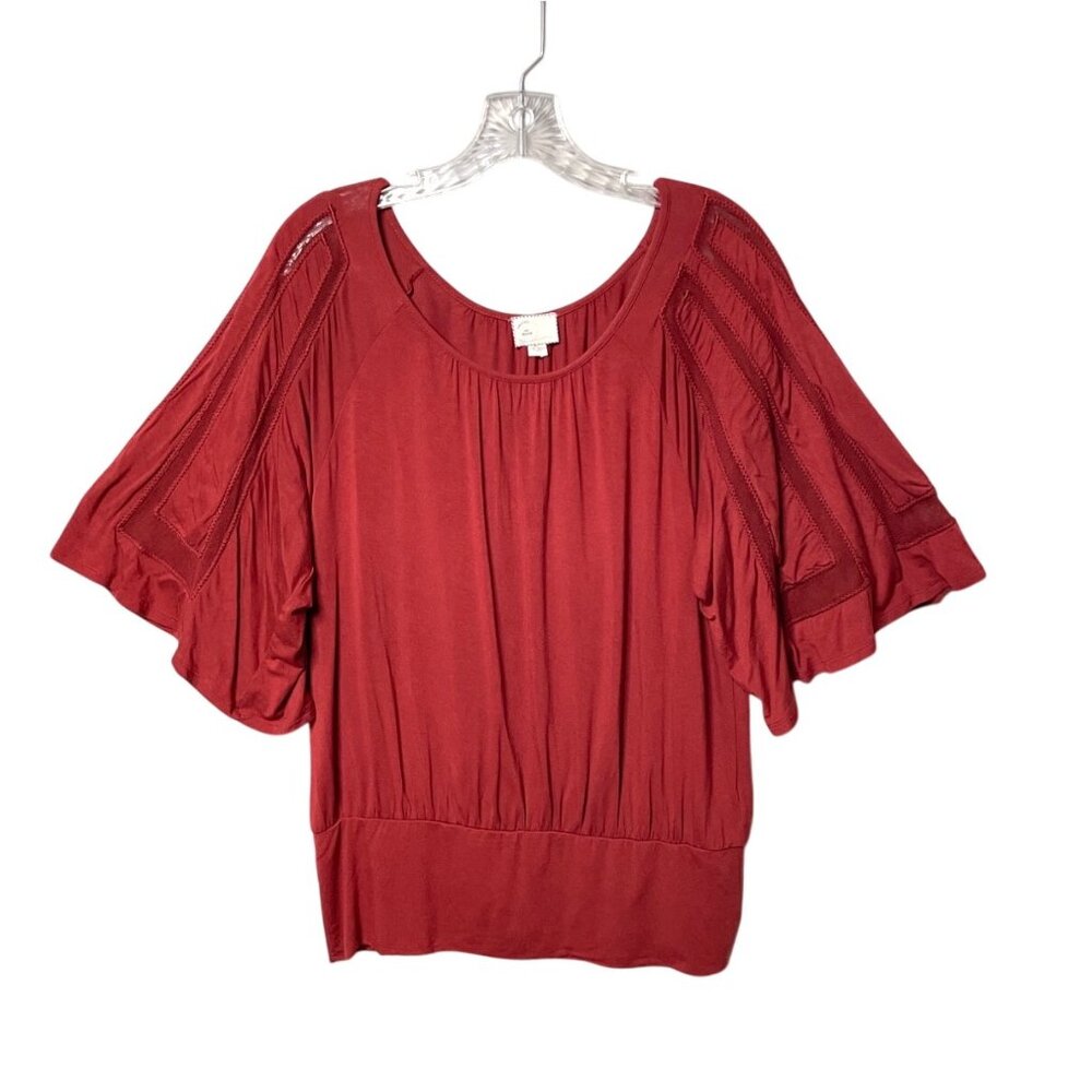 Anthropologie Postmark Women's Size Medium Burgundy Blouse with Flutter Sleeves